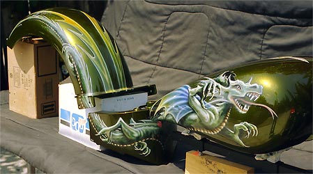 airbrush art of dragon on motorcycle  parts