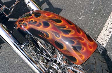 airbrush truefire flames on motorcyclefront fender