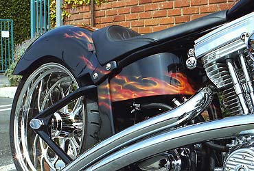 airbrushed flames on motorcycle oil tank and fender