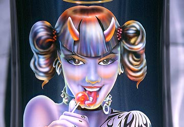 airbrush art of girl licking lollipop detail