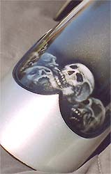 airbrush art, skulls on front fender detail