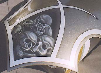 airbrush art, skulls on rear fender detail