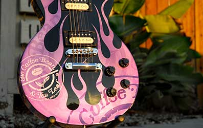 custom paint lettering coffe bean guitar