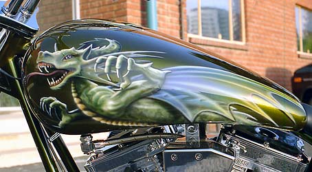 airbrush art of dragon on motorcycle tank