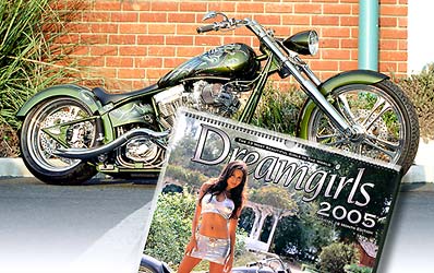 airbrush art of dragon on motorcycle featured in Dreamgirls calendar
