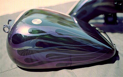 color changing flames on black motorcycle tank