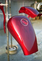 ghost flames in candy apple red motorcycle parts