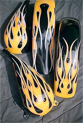 traditional flames on motorcycle parts