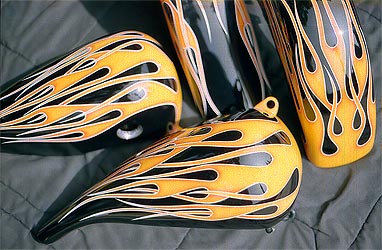 traditional flames on motorcycle parts