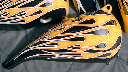 traditional flames on motorcycle parts