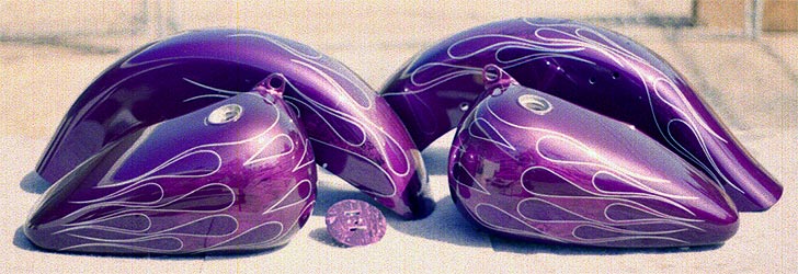 marbleized flames on candy purple motorcycle parts