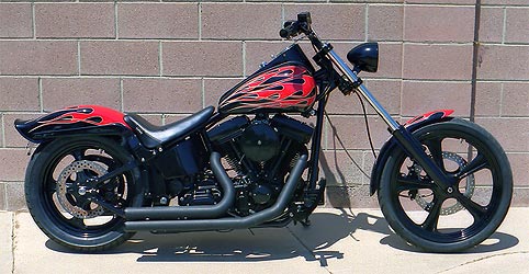 custom painted flames, red on black, Harley Davidson motorcycle