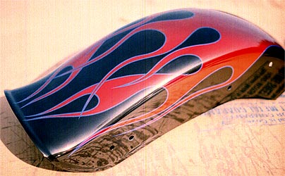 flames on rear motorcycle fender