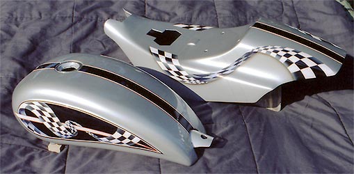 checkered flag graphic on racing  motorcycle parts