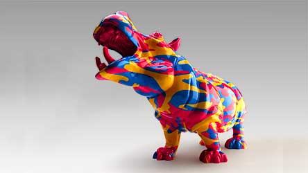 airbrush camouflage hippo sculpture