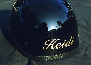 hand lettering on motorcycle helmet