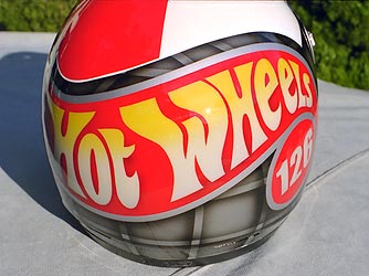 lettering on racing helmet