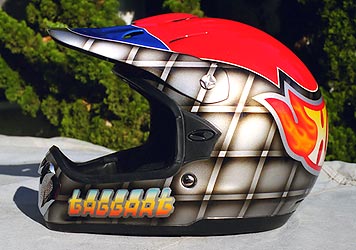 lettering on race helmet