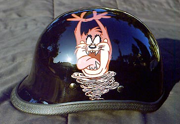 hand brushed character on helmet