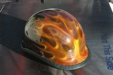 orange truefire flames on helmet