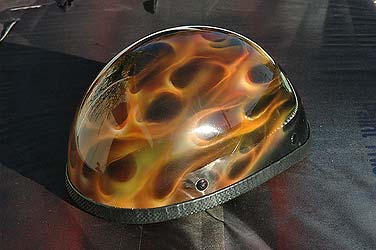 orange truefire flames on helmet