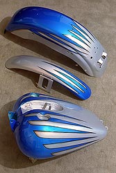 candy blue scallops on silver Harley  motorcycle parts